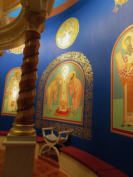 View inside sanctuary of icons behind the Holy Table